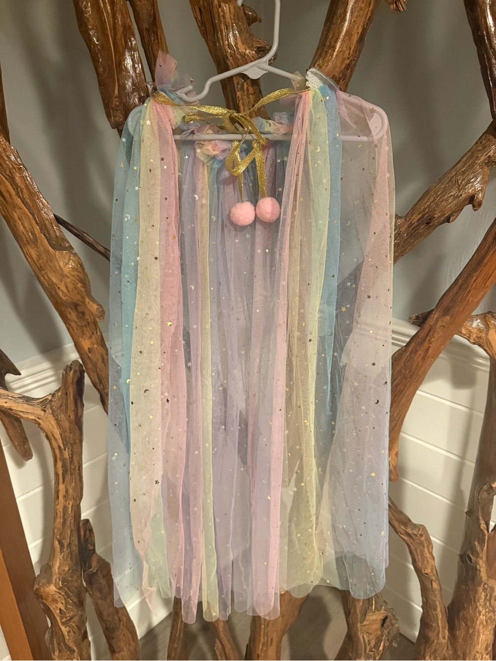Girls Pastel Rainbow Tulle Cape with Gold Star Detail